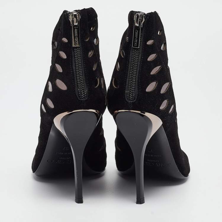 مملوكة مسبقًا Jimmy Choo Black/Metallic Suede and Leather Cut Out Tamber Booties Size 37