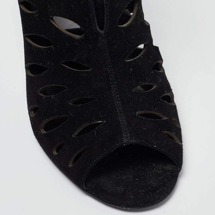 مملوكة مسبقًا Jimmy Choo Black/Metallic Suede and Leather Cut Out Tamber Booties Size 37