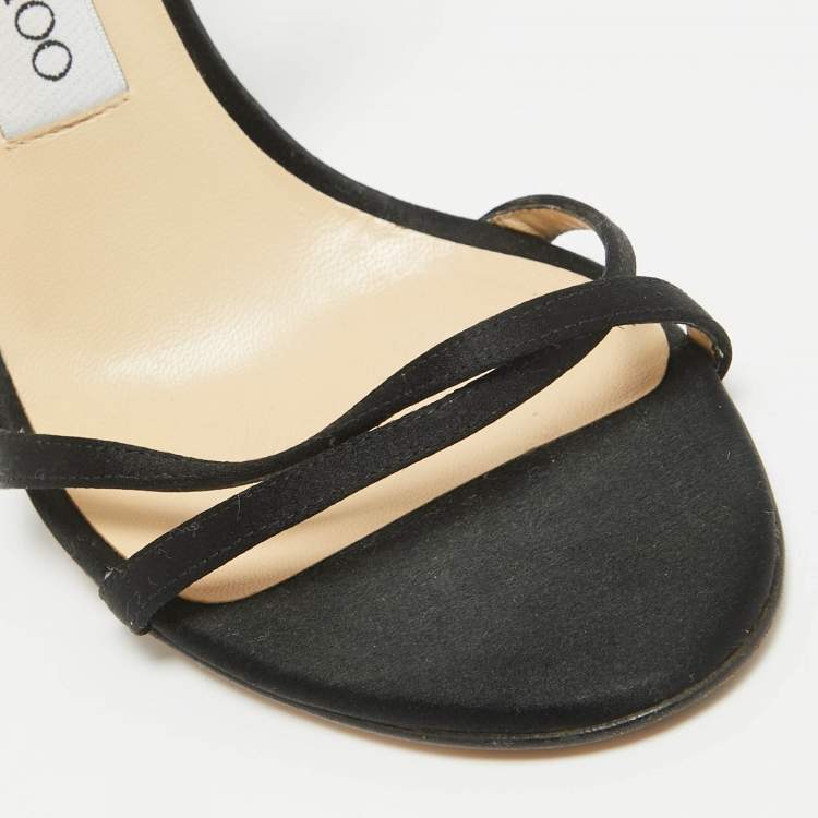 Pre Owned Jimmy Choo Black Satin Slingback Sandals Size 37