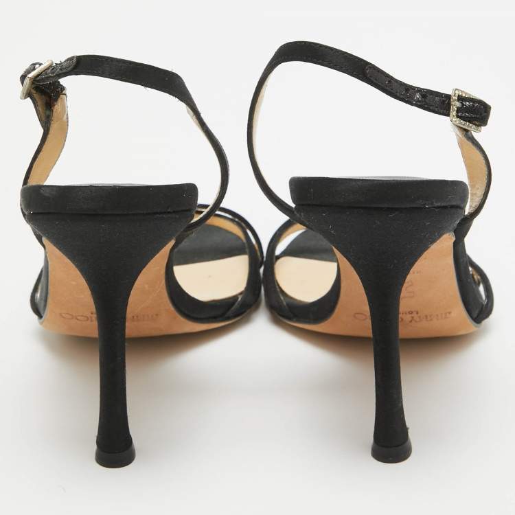 Pre Owned Jimmy Choo Black Satin Slingback Sandals Size 37