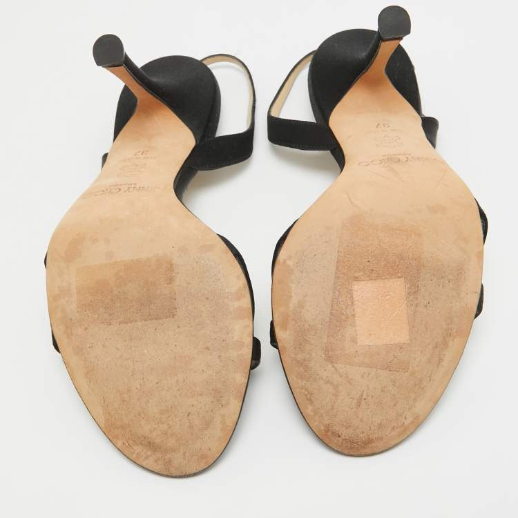 Pre Owned Jimmy Choo Black Satin Slingback Sandals Size 37