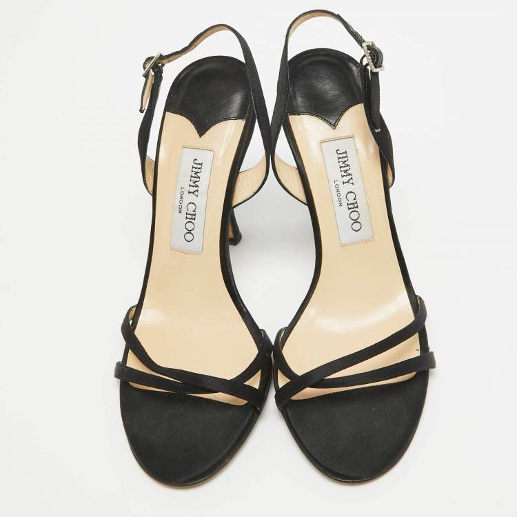 Pre Owned Jimmy Choo Black Satin Slingback Sandals Size 37
