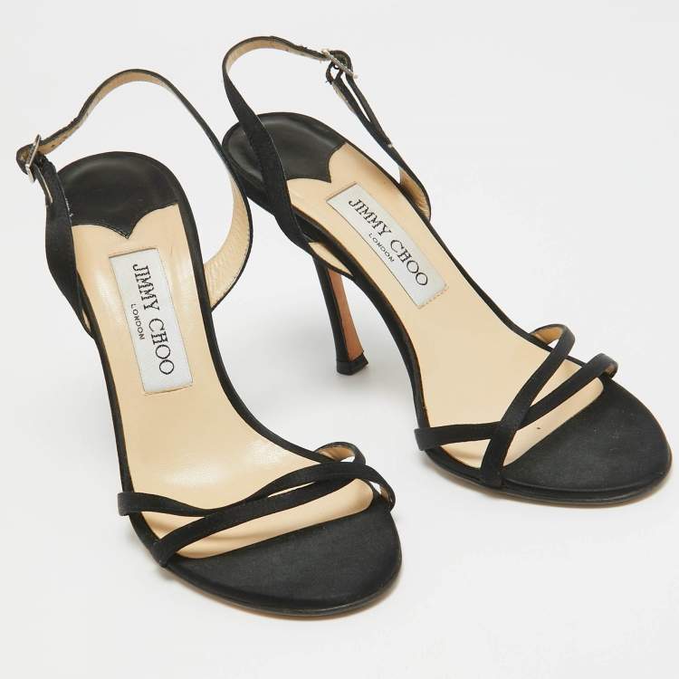 Pre Owned Jimmy Choo Black Satin Slingback Sandals Size 37