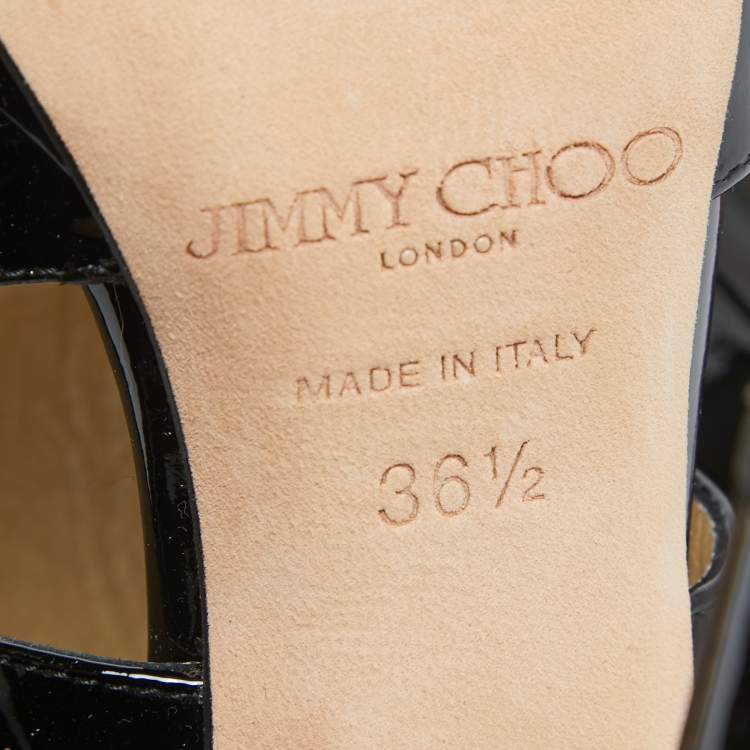 Pre Owned Jimmy Choo Black Patent Leather Private Sandals Size 36.5