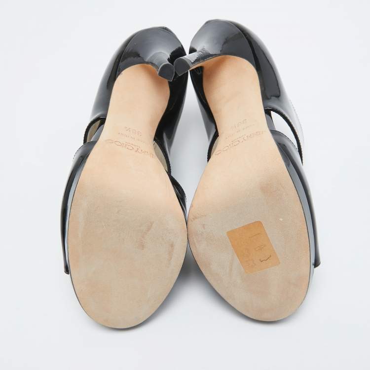 Pre Owned Jimmy Choo Black Patent Leather Private Sandals Size 36.5
