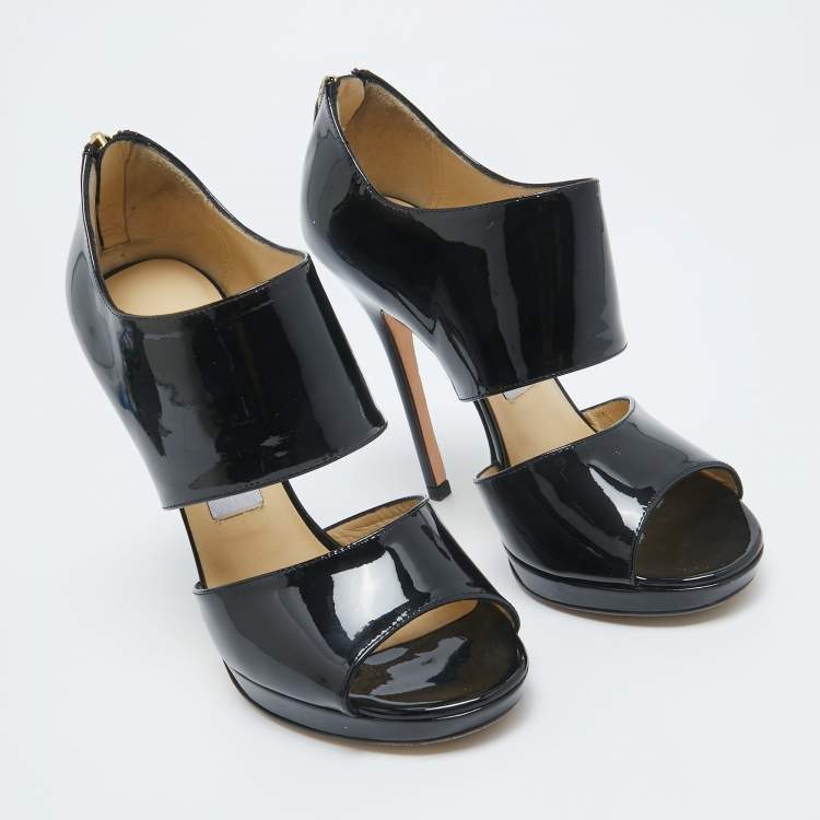 Pre Owned Jimmy Choo Black Patent Leather Private Sandals Size 36.5