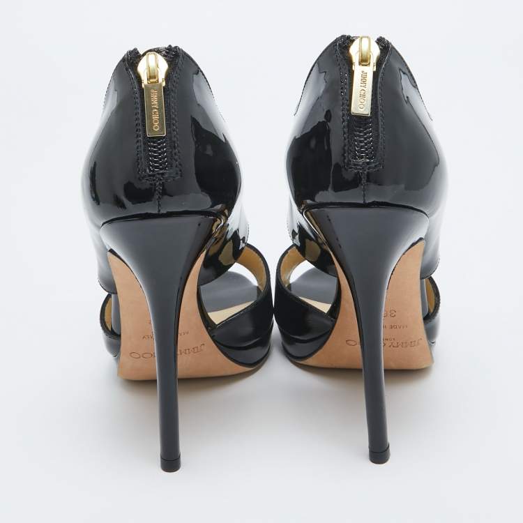 Pre Owned Jimmy Choo Black Patent Leather Private Sandals Size 36.5
