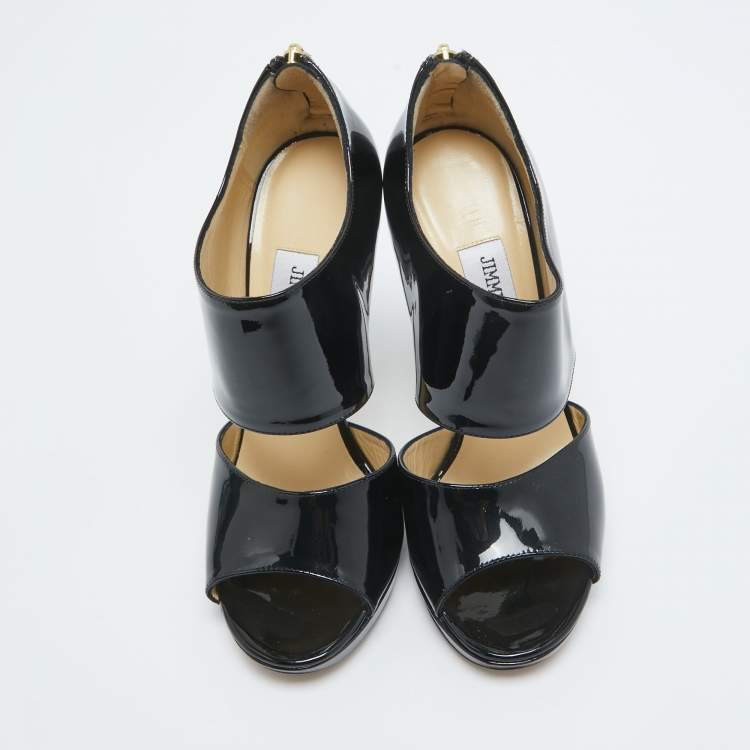Pre Owned Jimmy Choo Black Patent Leather Private Sandals Size 36.5