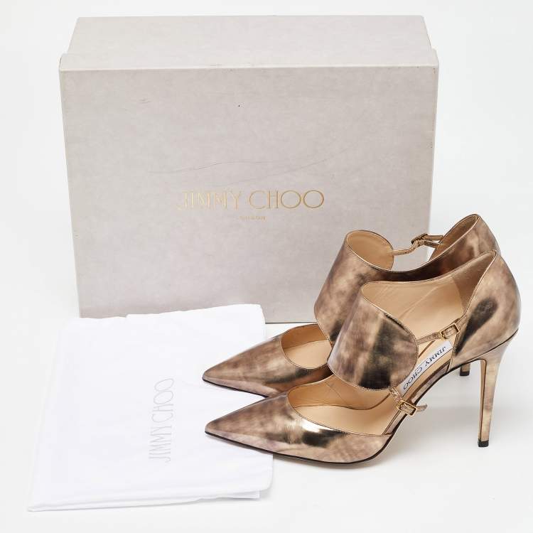 Pre Owned Jimmy Choo Metallic Foil Leather Houry D'orsay Pointed Toe Pumps Size 39