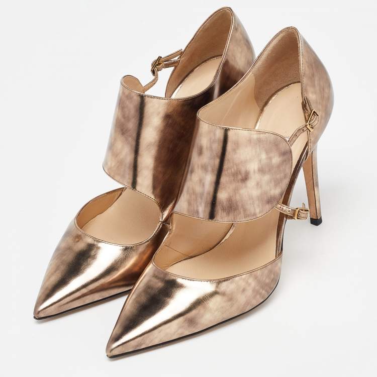 Pre Owned Jimmy Choo Metallic Foil Leather Houry D'orsay Pointed Toe Pumps Size 39