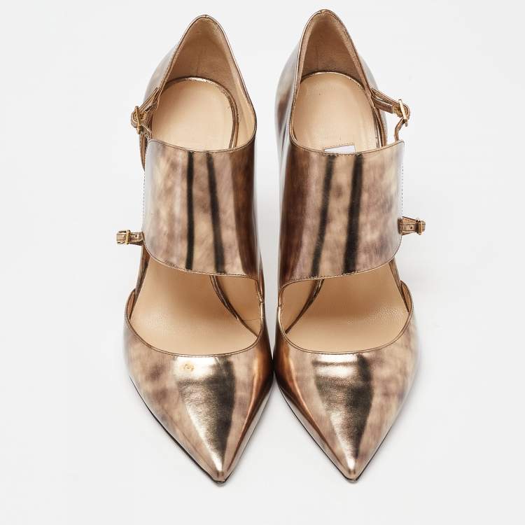 Pre Owned Jimmy Choo Metallic Foil Leather Houry D'orsay Pointed Toe Pumps Size 39