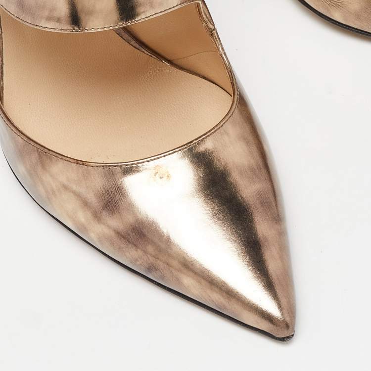 Pre Owned Jimmy Choo Metallic Foil Leather Houry D'orsay Pointed Toe Pumps Size 39