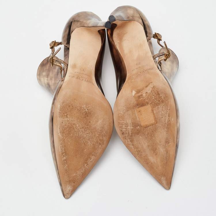 Pre Owned Jimmy Choo Metallic Foil Leather Houry D'orsay Pointed Toe Pumps Size 39