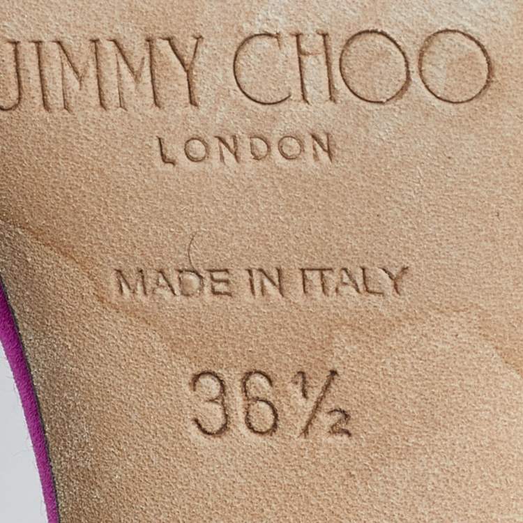 Pre Owned Jimmy Choo Fuchsia Satin Saeda Crystals Ankle Strap Pumps Size 38.5