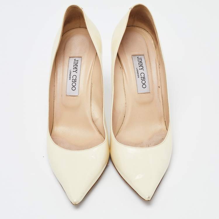 Pre Owned Jimmy Choo White Patent Leather Romy Pointed Toe Pumps Size 41