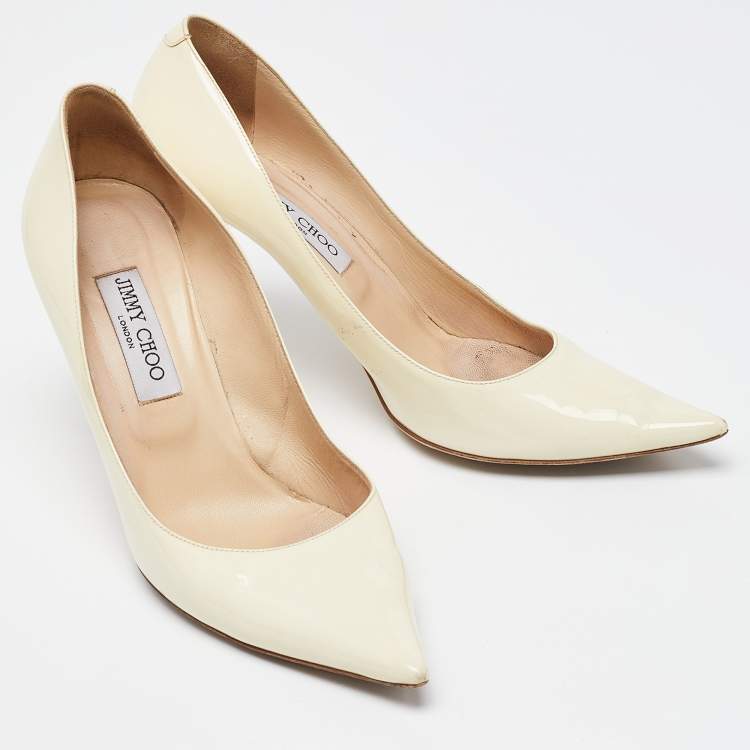 Pre Owned Jimmy Choo White Patent Leather Romy Pointed Toe Pumps Size 41