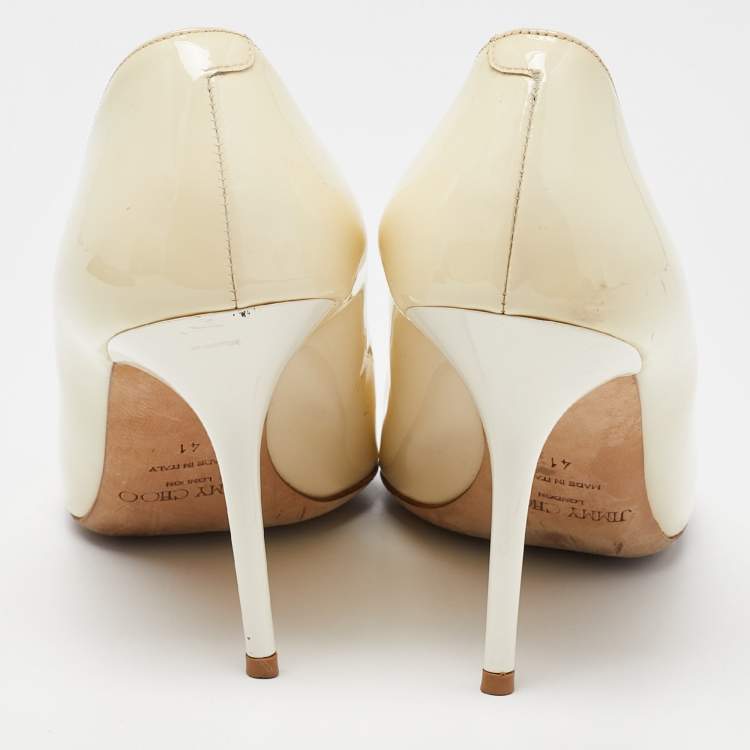 Pre Owned Jimmy Choo White Patent Leather Romy Pointed Toe Pumps Size 41