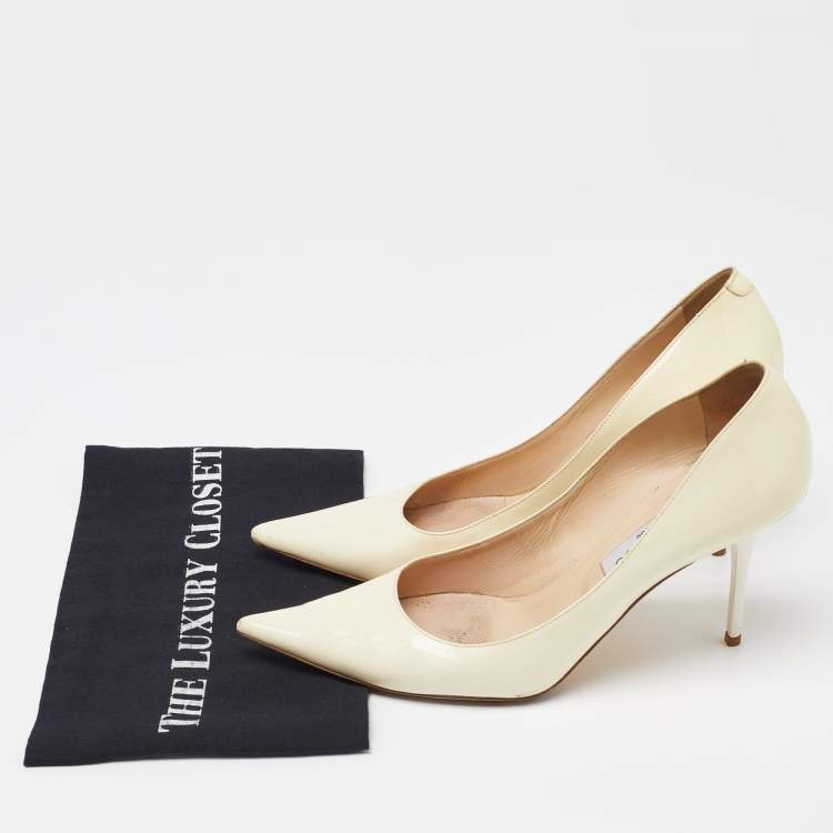 Pre Owned Jimmy Choo White Patent Leather Romy Pointed Toe Pumps Size 41