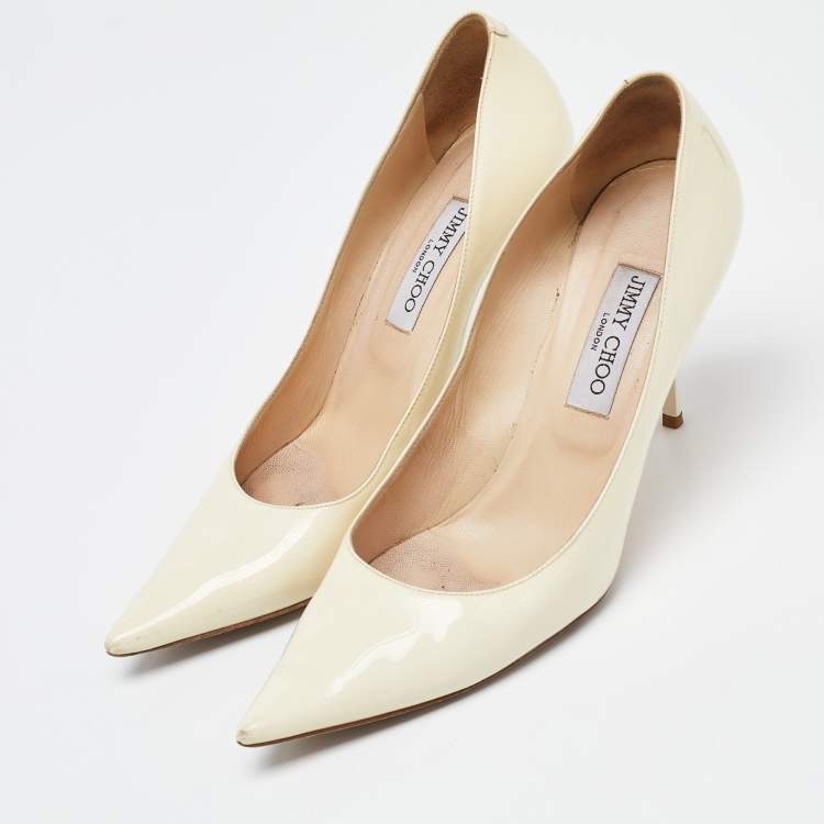 Pre Owned Jimmy Choo White Patent Leather Romy Pointed Toe Pumps Size 41