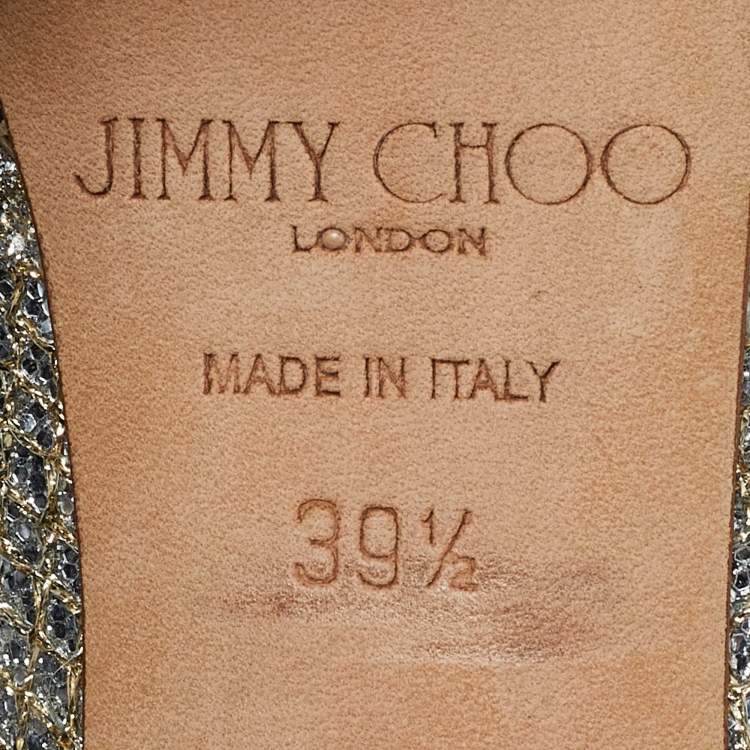 Pre Owned Jimmy Choo Gold Coarse Glitter Eros Platform Pumps Size 39.5