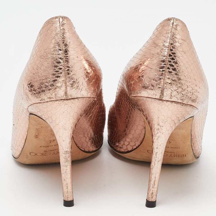 Pre Owned Jimmy Choo Metallic Rose Gold Watersnake Romy Pumps Size 41