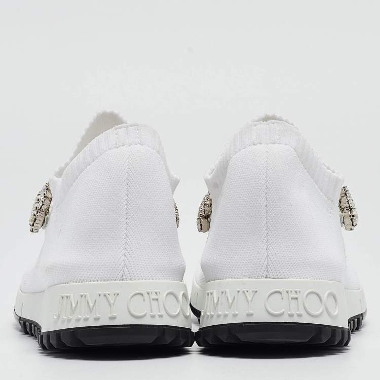 Pre Owned Jimmy Choo White Knit Fabric Verona Low Top Sneakers Size 36