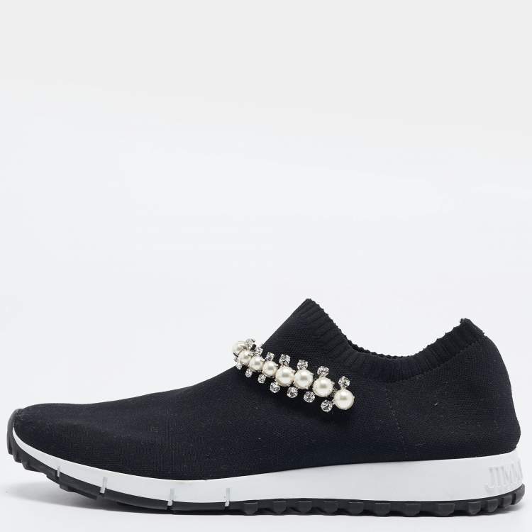 Jimmy Choo Black Knit Fabric Crystal Embellished Verona