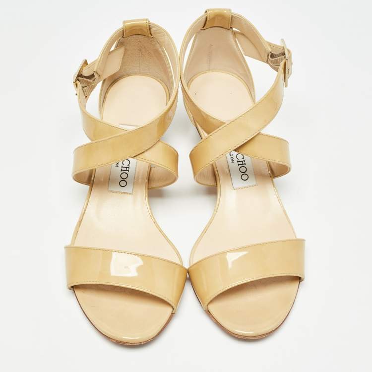 Pre Owned Jimmy Choo Yellow Patent Leather Chiara Sandals Size 36