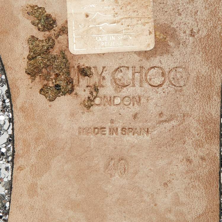 Pre Owned Jimmy Choo Silver Glitter Bow Mules Size 40 