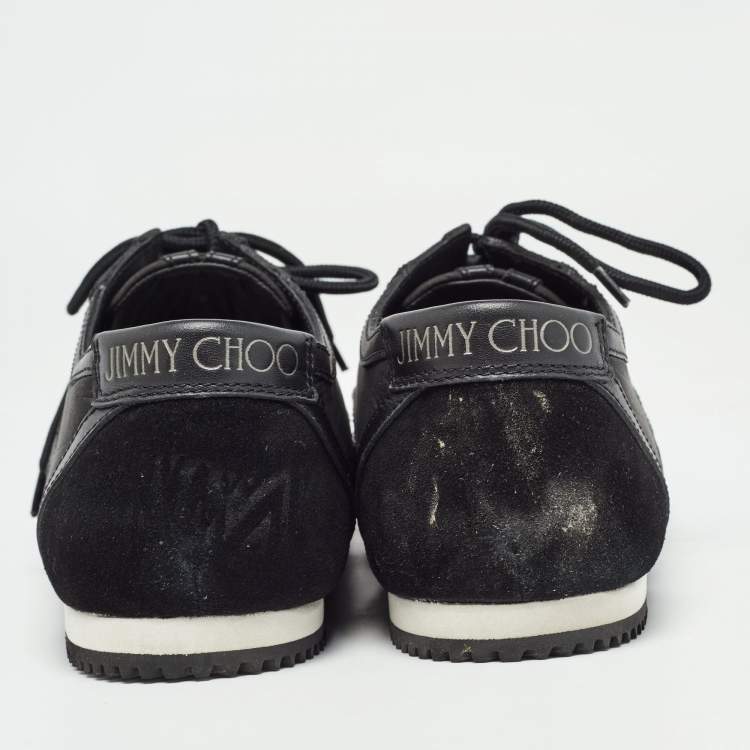 Pre Owned Jimmy Choo Black Suede and Leather Lace Up Sneakers Size 39   