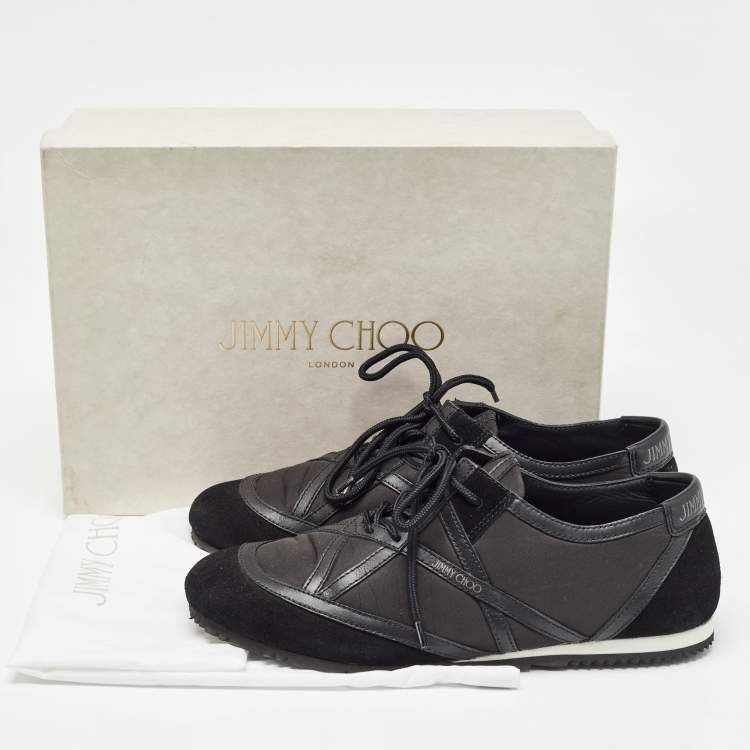 Pre Owned Jimmy Choo Black Suede and Leather Lace Up Sneakers Size 39   