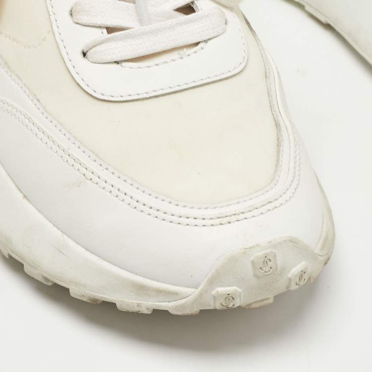 Pre Owned Jimmy Choo White Leather and Nylon Memphis Sneakers Size 37