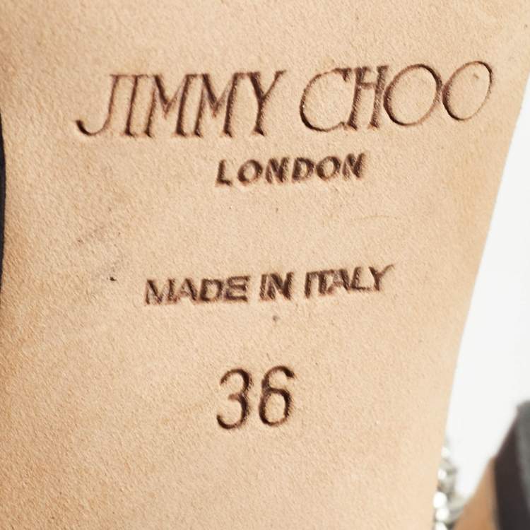 Pre Owned Jimmy Choo Silver Coarse Glitter Crystal Embellished Marta Mules Size 36