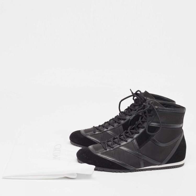 Pre Owned Jimmy Choo Black Leather and Nylon High Top Sneakers Size 38