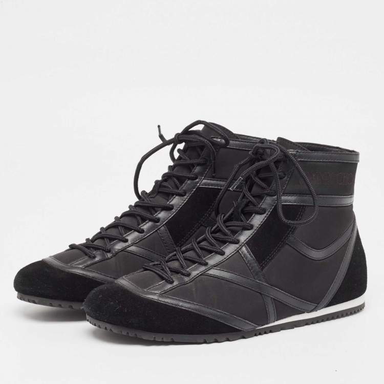 Pre Owned Jimmy Choo Black Leather and Nylon High Top Sneakers Size 38