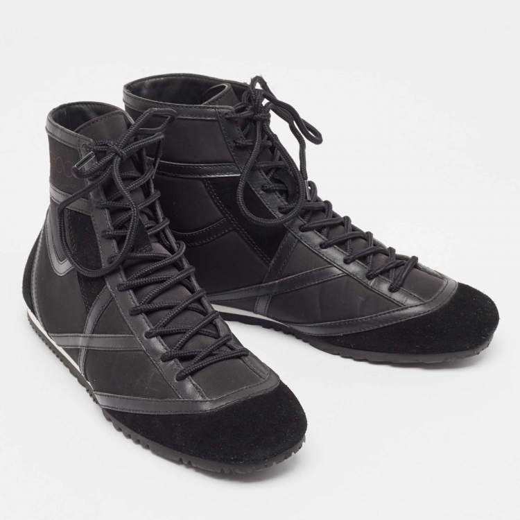 Pre Owned Jimmy Choo Black Leather and Nylon High Top Sneakers Size 38