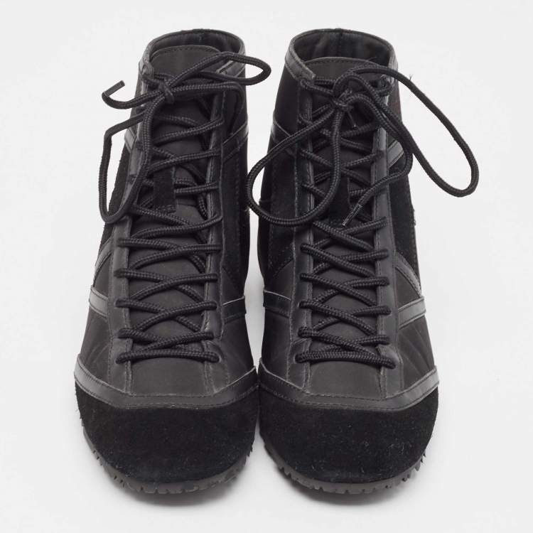 Pre Owned Jimmy Choo Black Leather and Nylon High Top Sneakers Size 38