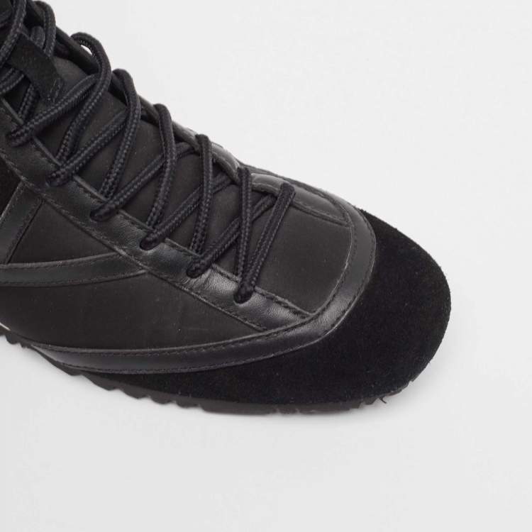Pre Owned Jimmy Choo Black Leather and Nylon High Top Sneakers Size 38
