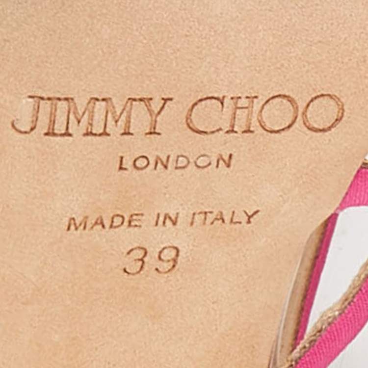 Pre Owned Jimmy Choo Pink/Gold Leather and Fabric Buckle Detail Cage Sandals Size 39