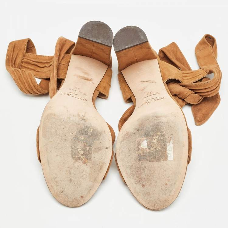 Pre Owned Jimmy Choo Brown Suede Ankle Strap Sandals Size 38