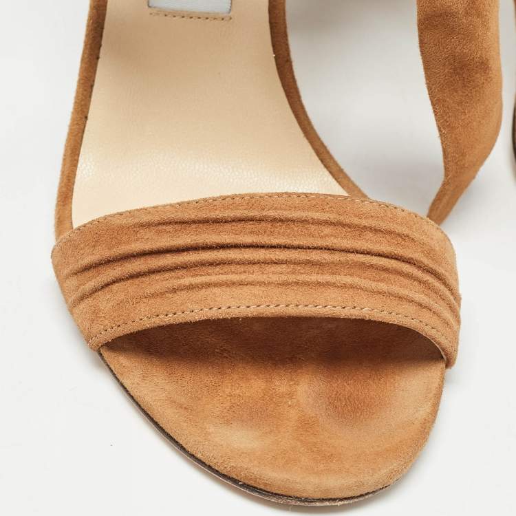 Pre Owned Jimmy Choo Brown Suede Ankle Strap Sandals Size 38