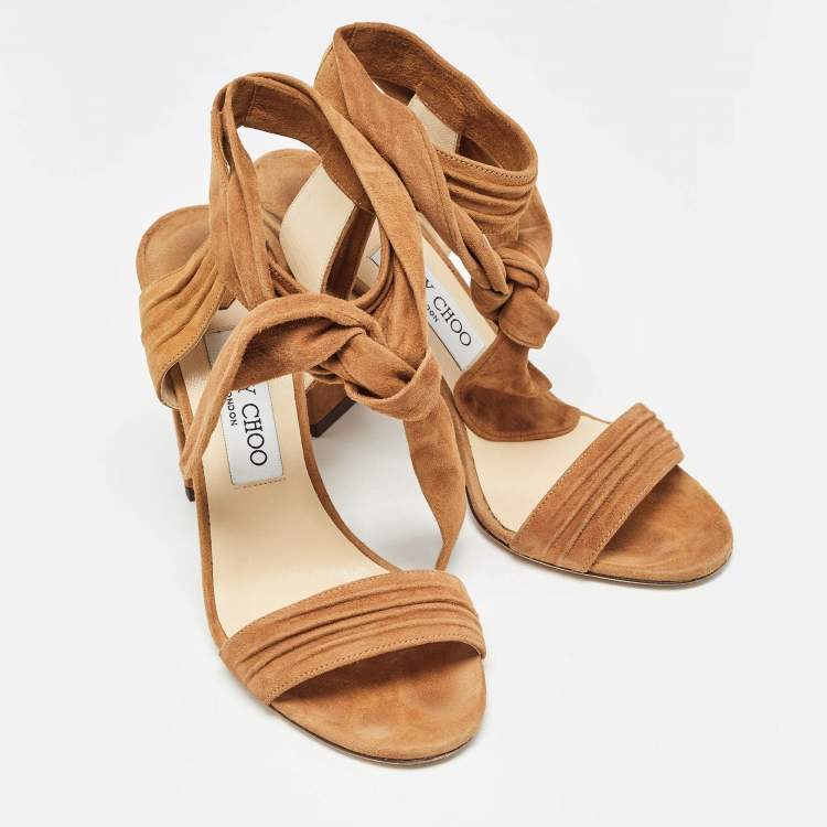 Pre Owned Jimmy Choo Brown Suede Ankle Strap Sandals Size 38