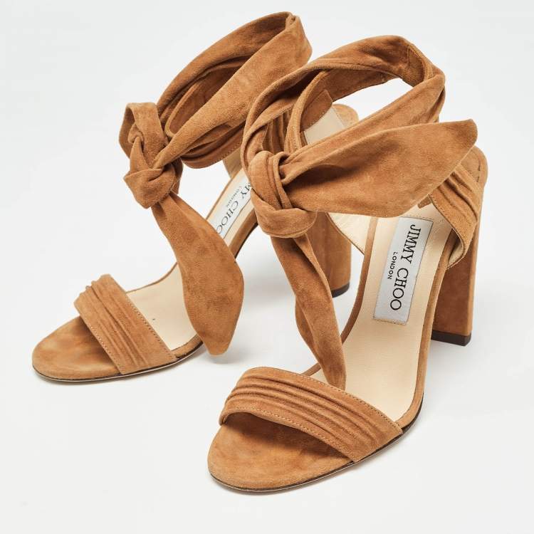 Pre Owned Jimmy Choo Brown Suede Ankle Strap Sandals Size 38