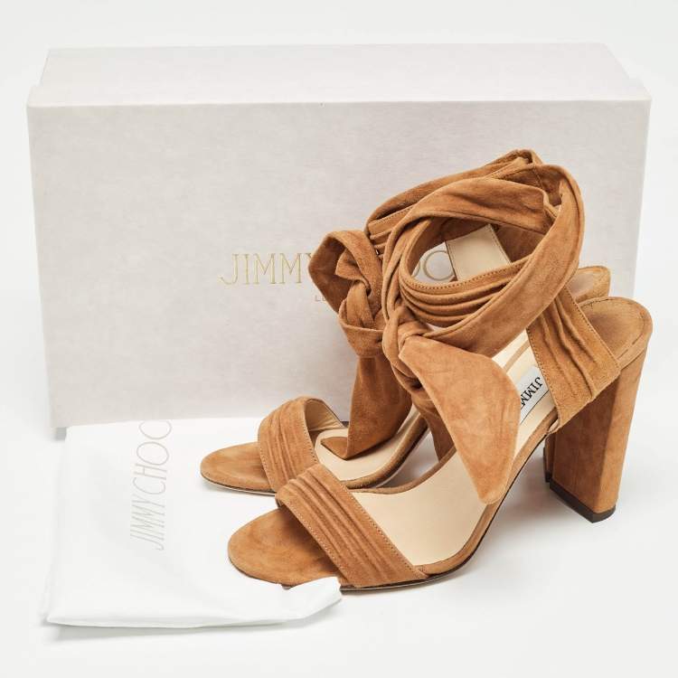 Pre Owned Jimmy Choo Brown Suede Ankle Strap Sandals Size 38