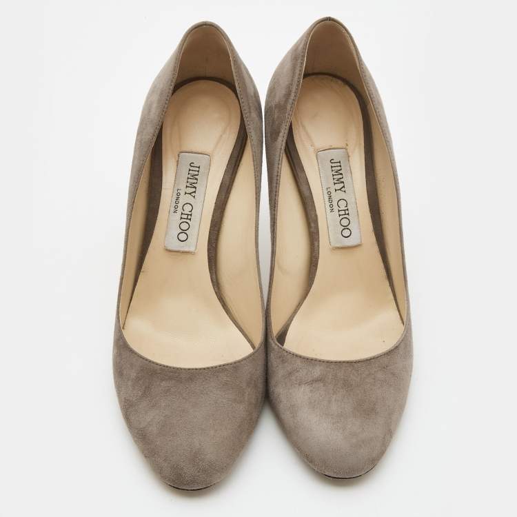Pre Owned Jimmy Choo Grey Suede Round Toe Pumps Size 38