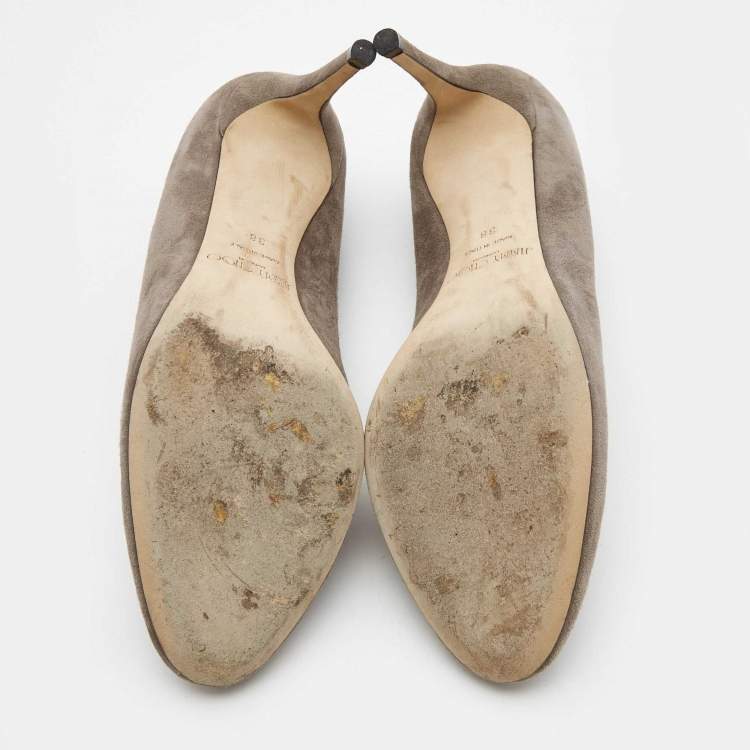Pre Owned Jimmy Choo Grey Suede Round Toe Pumps Size 38