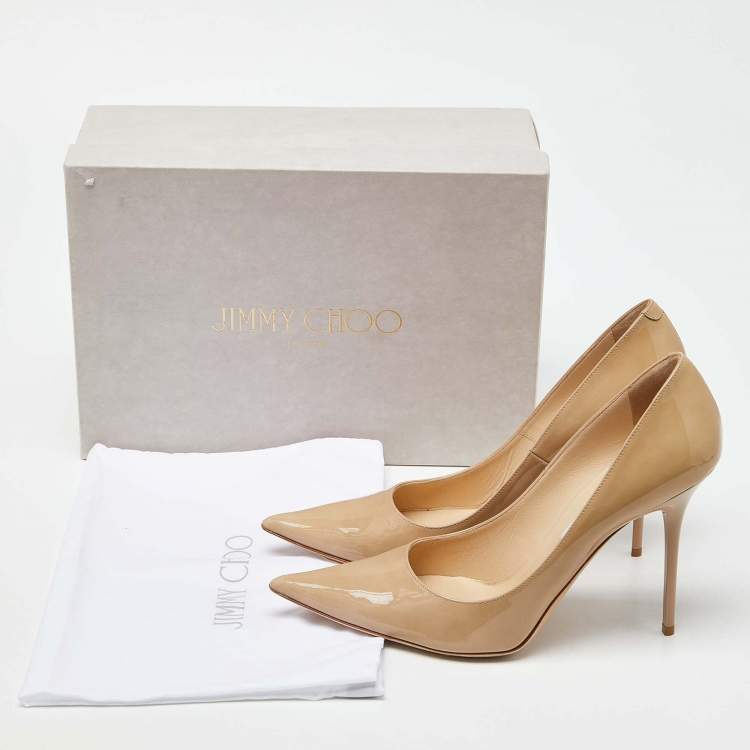 Pre Owned Jimmy Choo Beige Patent Leather Abel Pointed Toe Pumps Size 41.5