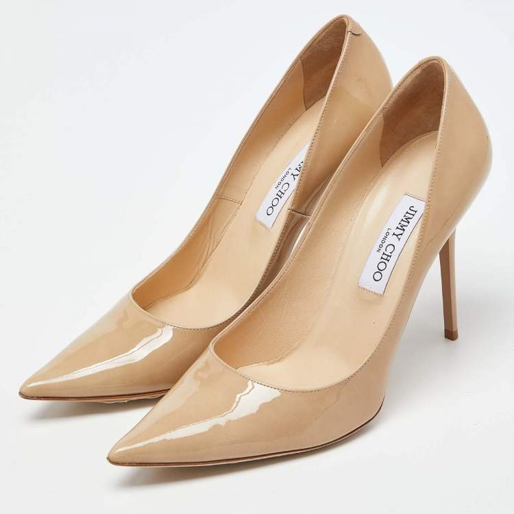 Pre Owned Jimmy Choo Beige Patent Leather Abel Pointed Toe Pumps Size 41.5