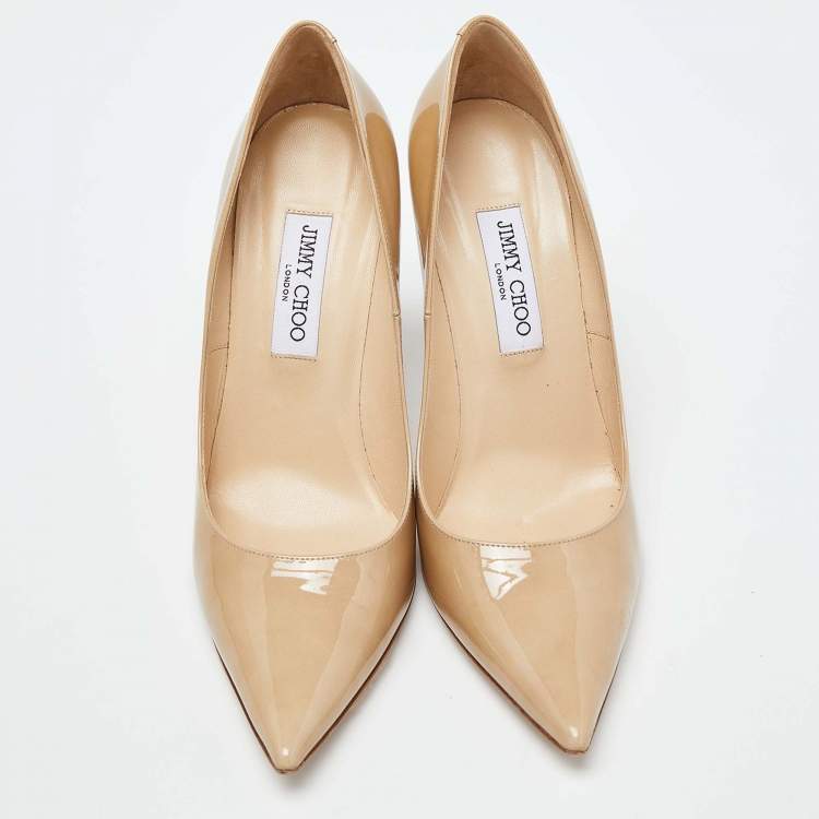 Pre Owned Jimmy Choo Beige Patent Leather Abel Pointed Toe Pumps Size 41.5