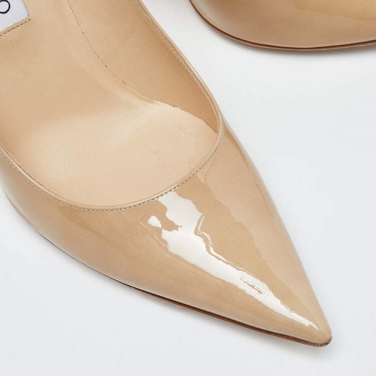 Pre Owned Jimmy Choo Beige Patent Leather Abel Pointed Toe Pumps Size 41.5
